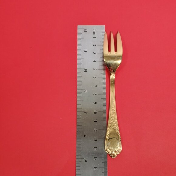 Solingen 6 Teaspoons & 9 Cake Forks 23/24K Gold Plated Stainless-Germany - Picture 9 of 10
